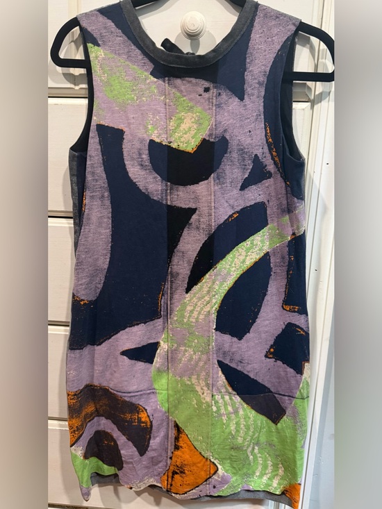 Dresses & Skirts - Custo Chic Couture Abstract Print Sleeveless Dress gray purple green blue P2P in